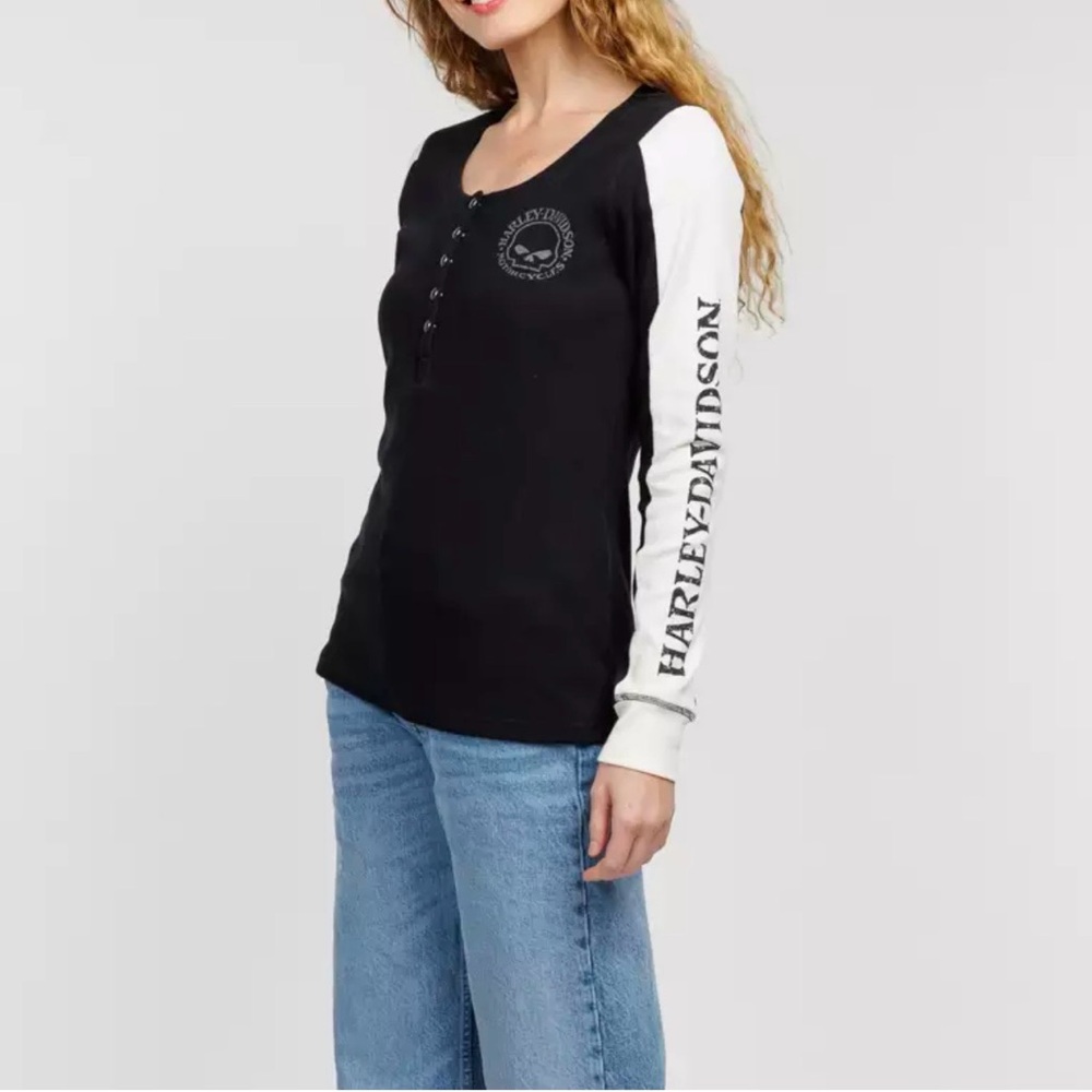 NWT Harley-Davidson Women's HD Williams G Skull Snap Front Henley - Picture 2 of 9